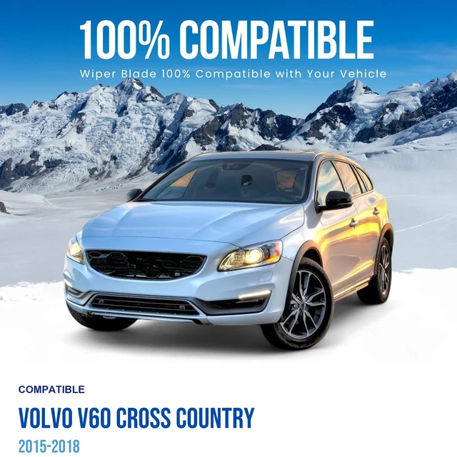 Alt view image 2 of 6 - Silbak Wiper Blade Set compatible with Volvo V60 Cross Country 2015-2018, Front and Rear 3-Piece, Driver 26 in, Passenger 20 in, Rear 12 in