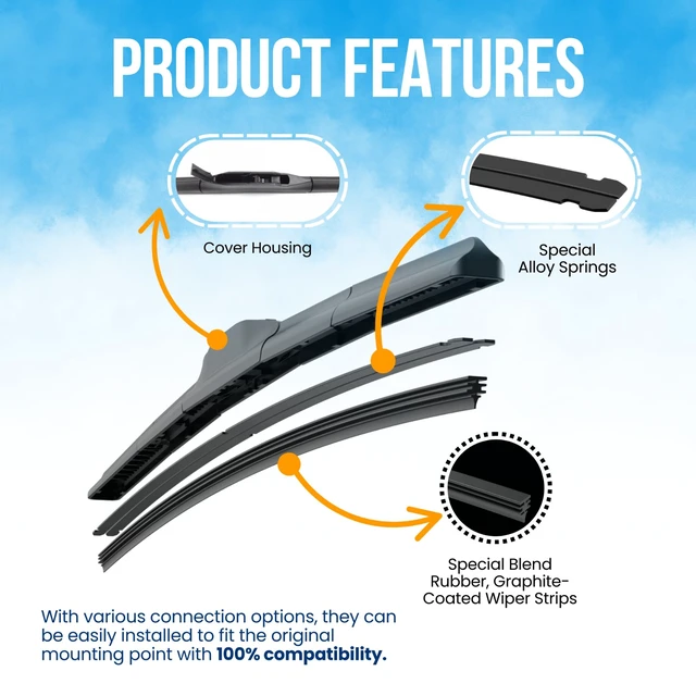 Alt view image 4 of 6 - Silbak Wiper Blade Set compatible with Mini Hardtop Cooper F55 2014-2021, Front and Rear 3-Piece, Driver 18 in, Passenger 19 in, Rear 10 in