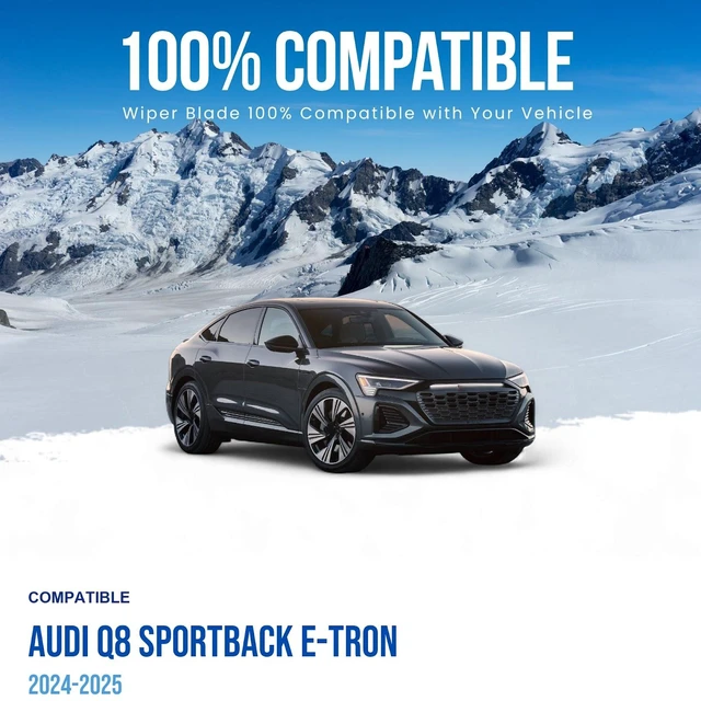Alt view image 2 of 6 - Silbak Wiper Blade Set compatible with Audi Q8 Sportback e-tron 2024-2025, Front Set of Two, Driver Side 25 in (630 mm), Passenger Side 20 in (500 mm)