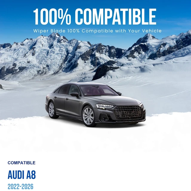 Alt view image 2 of 6 - Silbak Wiper Blades compatible with Audi A8 2022-2026, Front Set of Two, Driver Side 25 in (630 mm), Passenger Side 20 in (500 mm)