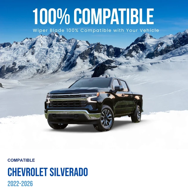Alt view image 3 of 7 - Silbak Wiper Blade compatible with Chevrolet Silverado 2022-2026, Front Set of Two, Driver Side 23 in (580 mm), Passenger Side 22 in (550 mm), Muson Pro Flat Wiper Blades