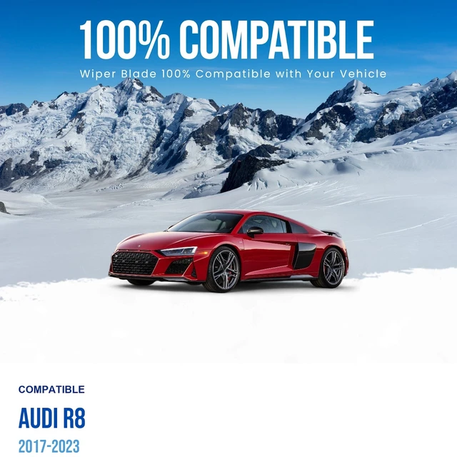 Alt view image 3 of 7 - Silbak Wiper Blade compatible with Audi R8 2017-2023, Front Set of Two, Driver Side 24 in (600 mm), Passenger Side 22 in (550 mm), Muson Pro Premium Flat