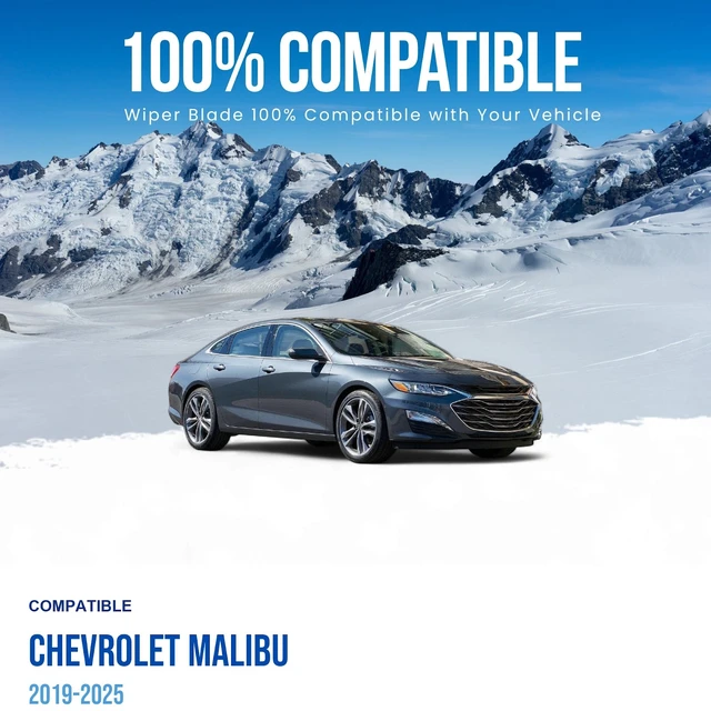 Alt view image 3 of 7 - Silbak Wiper Blade compatible with Chevrolet Malibu 2019-2025, Muson Pro Flat Front Set of Two, Driver Side 26 in (650 mm), Passenger Side 18 in (450 mm)