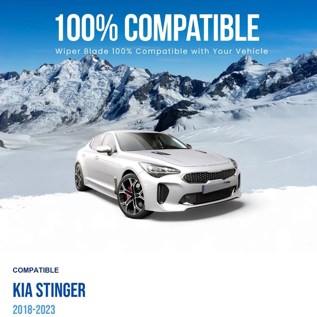 Alt view image 3 of 7 - Silbak Wiper Blade compatible with Kia Stinger 2018-2023, 2-Piece Front Set, Driver Side 26 in (650 mm), Passenger Side 18 in (450 mm), Muson Pro Flat Blades