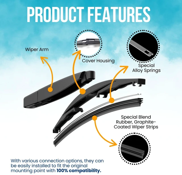 Alt view image 6 of 7 - MAXTEL Rear Wiper Blade Arm Cap Set compatible with Suzuki SX4 2007-2013, 9.84 inch (250 mm)