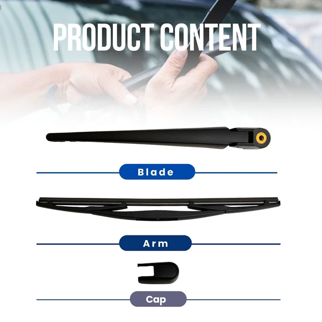 Alt view image 2 of 7 - MAXTEL Rear Wiper Blade & Arm compatible with Mazda 3 HB 2019-2026, Size 14.17 inch (360 mm), Black, Quick-Clip Adaptor, 100% Compatible, 1-Year Manufacturer Warranty