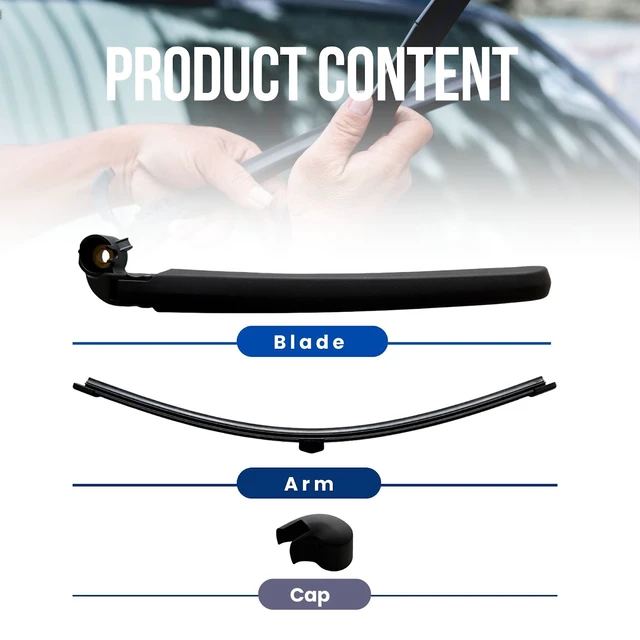 Alt view image 2 of 7 - MAXTEL Rear Wiper Blade & Arm, compatible with Porsche Cayenne 2015-2018, 14.17 in (360 mm) Black, 100% Compatible, Quick-Clip Adaptor, 1 Set, 1-Year Manufacturer Warranty