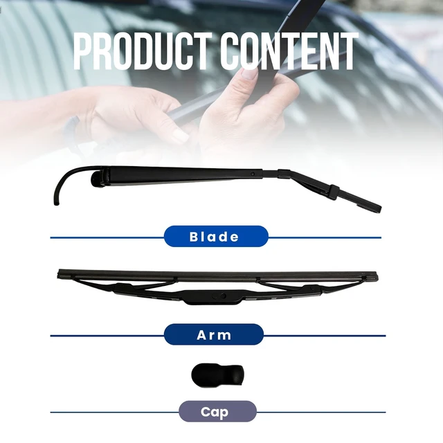 Alt view image 2 of 7 - MAXTEL Rear Wiper Blade & Arm, compatible with Jeep Cherokee 1998-2001, Size 13 in (330 mm), Clear Visibility for a Safe Drive, Quick-Clip, Black, 1 Set, 1-Year Manufacturer Warranty