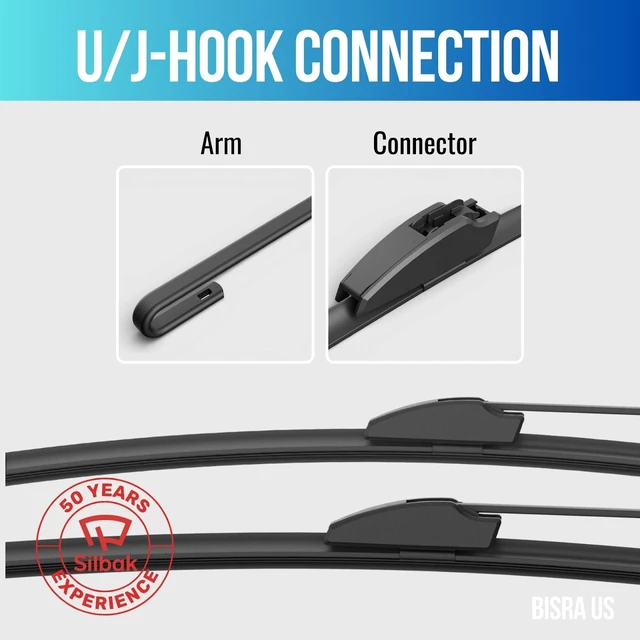 Alt view image 7 of 7 - Silbak Muson Pro Flat Wiper Blade compatible with Chevrolet Malibu 2008-2012, Front Set of Two with Clips, Driver Side 24 in (600 mm), Passenger Side 21 in (530 mm)