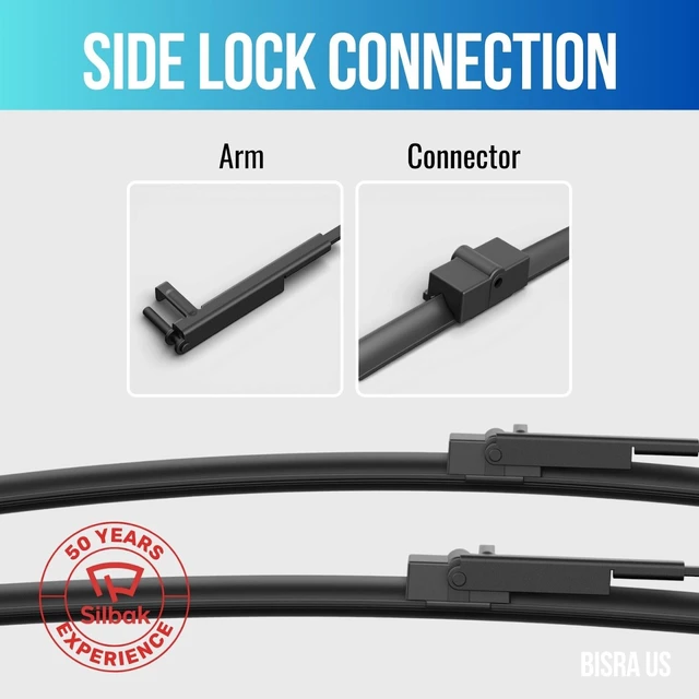 Alt view image 4 of 7 - Silbak Muson Pro Flat Wiper Blade Set, compatible with BMW X5 E70 2007-2011, Front Driver Side 24 in (600 mm) Passenger Side 20 in (500 mm)