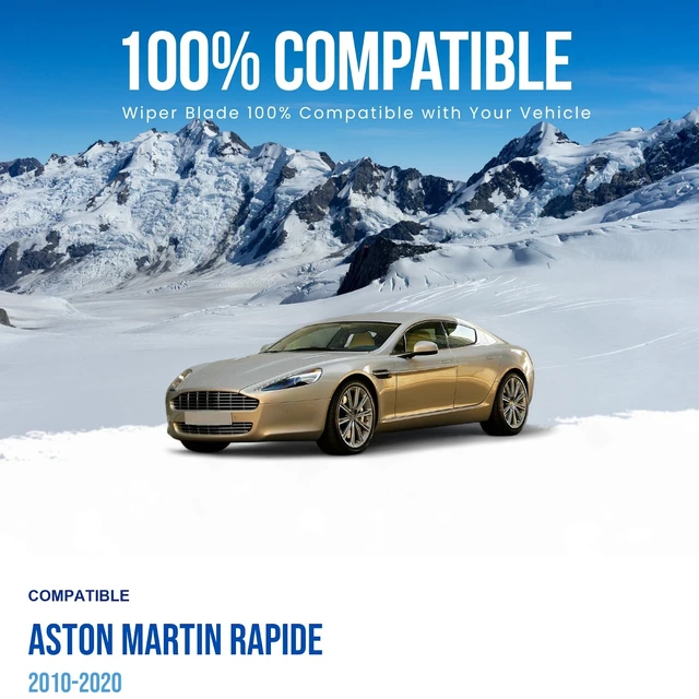 Alt view image 3 of 7 - Silbak Wiper Blade compatible with Aston Martin Rapide 2010-2020, Front Set of Two, Driver Side 26" (650 mm), Passenger Side 20" (500 mm)
