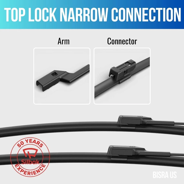 Alt view image 4 of 6 - Silbak Muson Pro Flat Windshield Wiper Blades, Compatible with Porsche Cayenne 2019-2023, Driver Side 26 in (650 mm) Passenger Side 21 in (530 mm), Front Set of 2