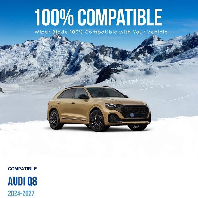 Alt view image 3 of 5 - Silbak Wiper Blade compatible with Audi Q8 2024-2027, Front Set of Two, Driver Side 25 in (630 mm), Passenger Side 20 in (500 mm), Muson Pro Premium Flat Wiper Blades