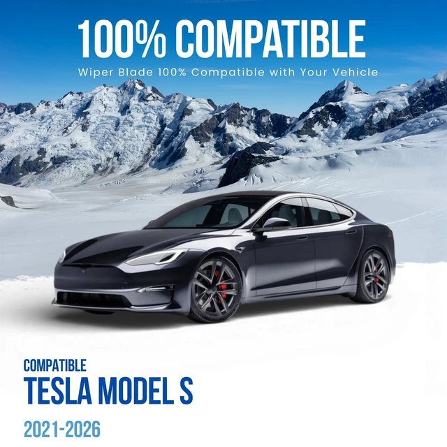 Alt view image 2 of 6 - Silbak Muson Pro Flat Wiper Blades Set, Compatible with Tesla Model S 2021-2026, Front Driver Side 26in (650mm) Passenger Side 19in (480mm)