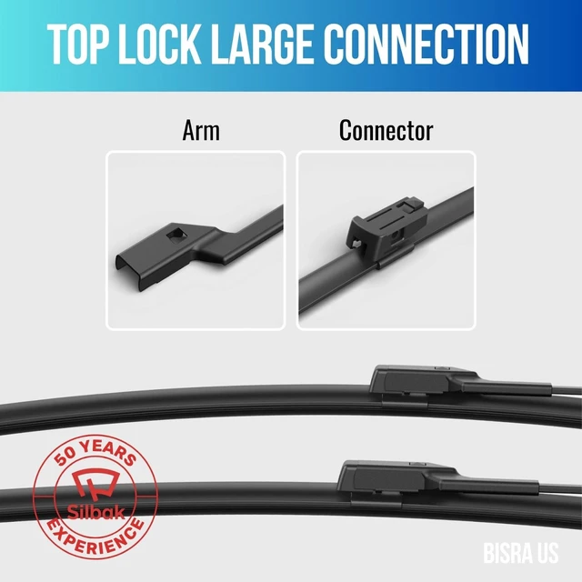 Alt view image 4 of 7 - Silbak Premium Flat Windshield Wiper Blade Front Set compatible with BMW 8 Series G14 Cabriolet 2019-2022 Driver Side 26 in (650 mm) Passenger Side 16 in (400 mm)