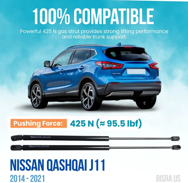 Alt view image 4 of 7 - BISRA Trunk Gas Strut Compatible with Nissan Qashqai J11 2014-2021 425 N ( 95.5 lbf), Extended 20.87 in (530.1 mm), Compressed 8.86 in (225.0 mm)