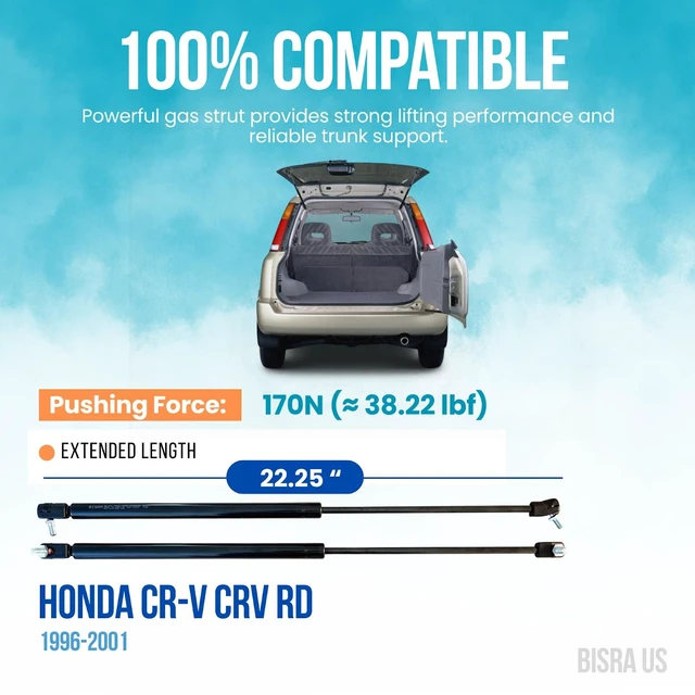 Alt view image 5 of 5 - BISRA Rear Window Glass Lift Supports Gas Strut compatible with Honda CR-V CRV RD 1996-2001 2PC Set (L&R) 170N Pushing Force 22.25 in (565.15 mm)