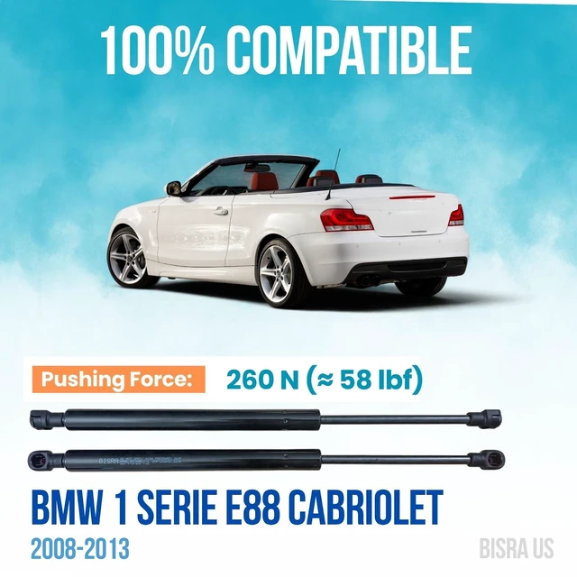 Alt view image 2 of 5 - BISRA Lift Support Gas Strut compatible with BMW 1 Series E88 Cabriolet 2008-2013, Rear Trunk Lid, 260 N (58 lbf), Set of 2, Right and Left