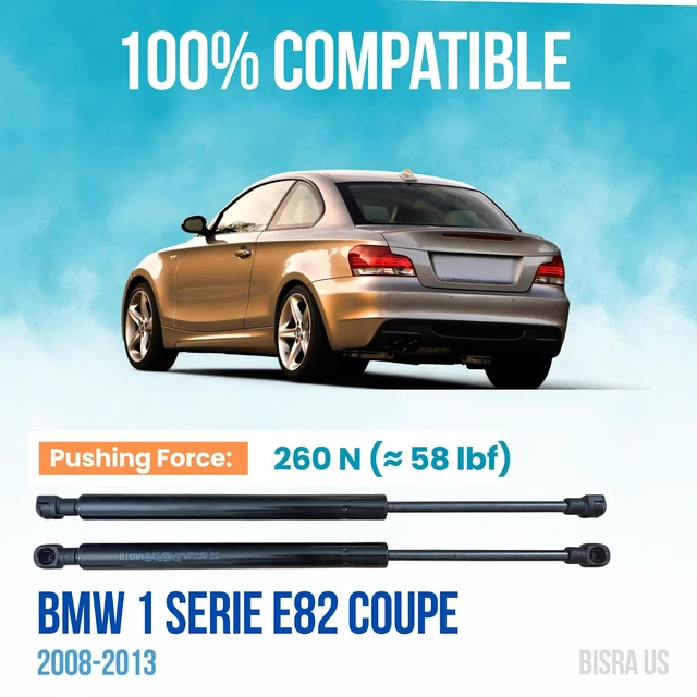 Alt view image 2 of 5 - BISRA Lift Support Gas Strut compatible with BMW 1 Series E82 Coupe 2008-2013, Rear Trunk Lid, Set of 2, 260 N(58 lbf), Left and Right