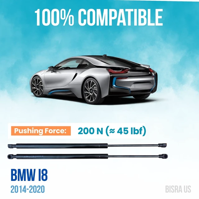 Alt view image 2 of 5 - BISRA Trunk Lift Support Gas Strut compatible with BMW i8 2014-2020, Rear Trunk Strut Set of 2, 200 N (45 lbf), Left and Right