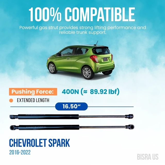 Alt view image 2 of 5 - BISRA Trunk Gas Strut compatible with Chevrolet Spark 2016-2022 Rear Hatch Struts 400N 16.50in (419.1mm) Set of 2