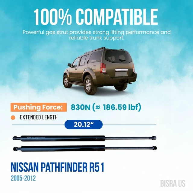 Alt view image 2 of 5 - BISRA Trunk Gas Strut Compatible with Nissan Pathfinder R51 2005-2012 Rear Hatch Struts 830N 20.12 in (511 mm) Set of 2