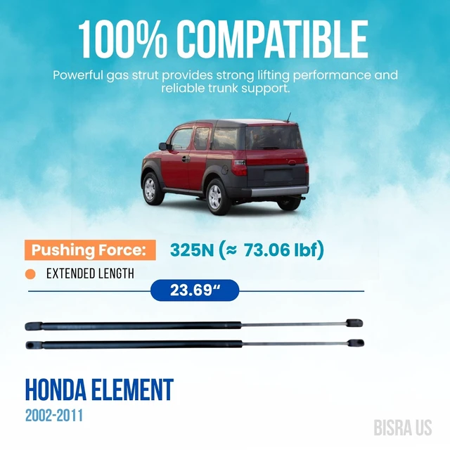 Alt view image 2 of 5 - BISRA Rear Hatch Struts Compatible with Honda Element 2002-2011, 325N (73.06 lbf), Extended Length 23.69 in (601.73 mm), Set of Two