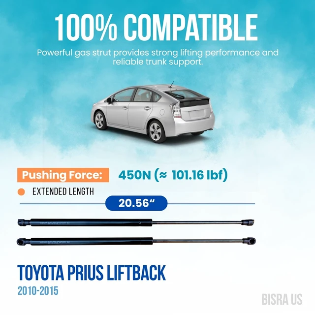 Alt view image 2 of 5 - BISRA Trunk Gas Strut compatible with Toyota Prius Liftback 2010-2015, Rear Hatch Struts Set of 2, 450N (101.16 lbf), 20.56 in (522.22 mm) Extended Length