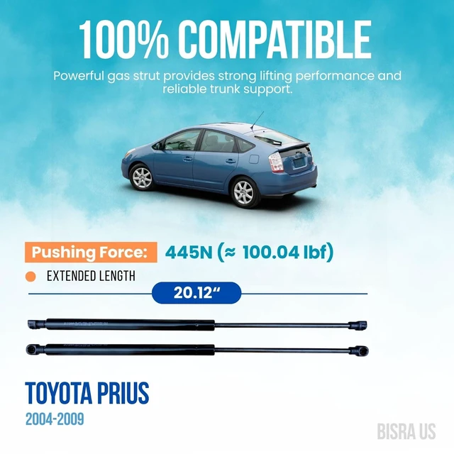 Alt view image 2 of 5 - BISRA Trunk Gas Strut compatible with Toyota Prius 2004-2009 Rear Hatch Struts 445N 100.04 lbf Extended Length 20.12 in 511 mm Set of 2