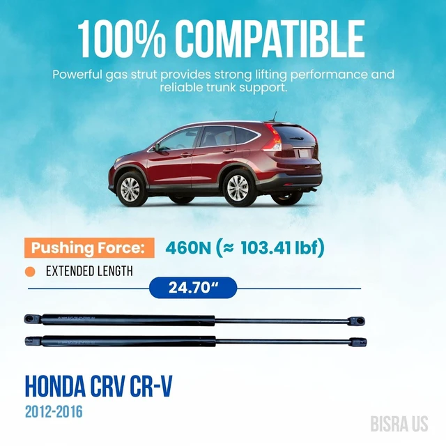 Alt view image 2 of 5 - BISRA Trunk Gas Strut compatible with Honda CRV CR-V 2012-2016 Rear Hatch Struts Set of 2, 460N (103.41 lbf), Extended Length 24.70 in (627.38 mm)