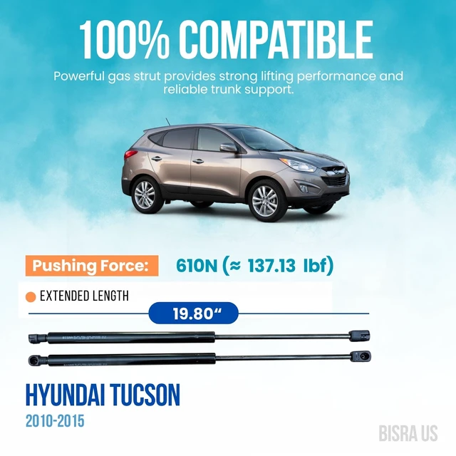 Alt view image 2 of 5 - BISRA Trunk Gas Strut Compatible with Hyundai Tucson 2010-2015 Rear Hatch Struts, 610N (137.13 lbf) Pushing Force, 19.80 in (502.92 mm) Extended Length, Set of 2