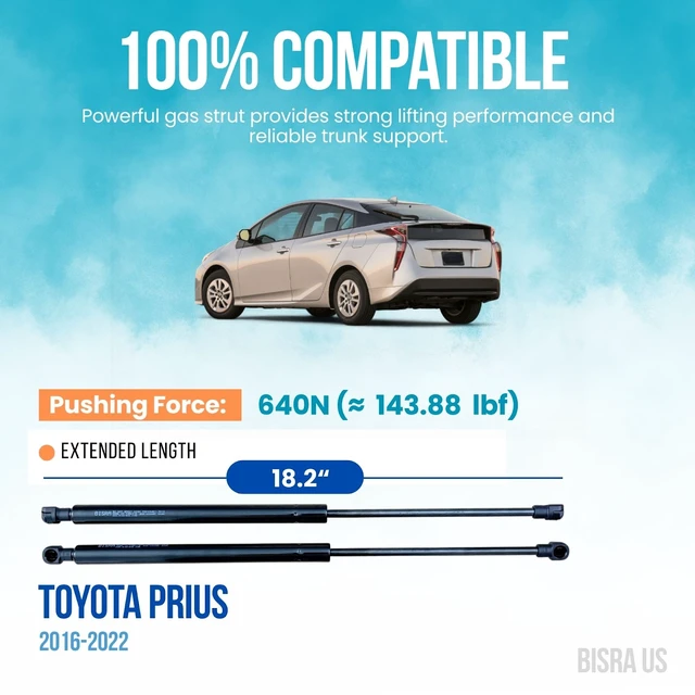 Alt view image 2 of 5 - BISRA Trunk Gas Strut Compatible with Toyota Prius 2016-2022 Rear Trunk Lid Lift Support 2-Piece Set 640N 18.2 in (462.28 mm)
