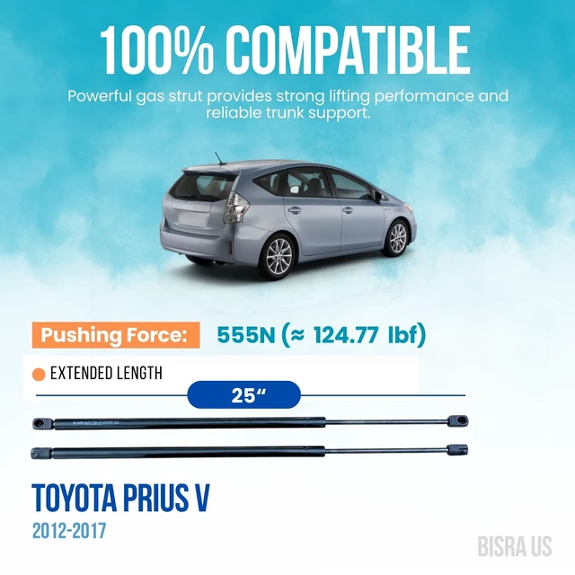 Alt view image 2 of 5 - BISRA Trunk Gas Strut compatible with Toyota Prius V 2012-2017 Rear Hatch Struts Set of 2 555N (124.77 lbf) 25 in (635 mm)