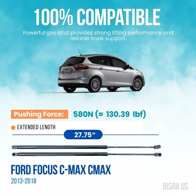 Alt view image 2 of 5 - BISRA Rear Hatch Struts Compatible with Ford Focus C-MAX CMAX 2013-2018, Trunk Gas Strut 580N (130.39 lbf), Extended Length 27.75 in (704.85 mm), Set of 2