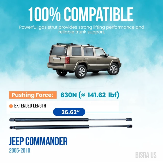 Alt view image 2 of 5 - BISRA Trunk Gas Strut, Compatible with Jeep Commander 2005-2010, 630N ( 141.62 lbf) Rear Hatch Struts, Extended Length 26.62 in (676.15 mm), Set of 2