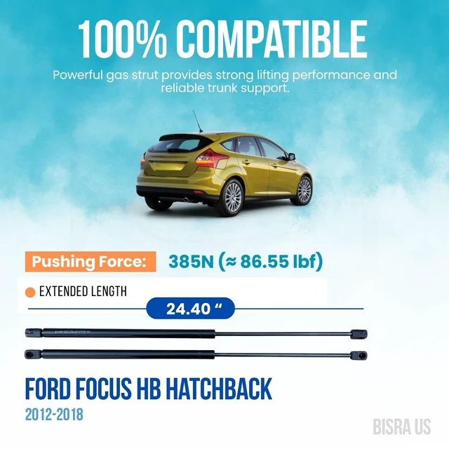 Alt view image 2 of 5 - BISRA Trunk Gas Strut compatible with Ford Focus HB Hatchback 2012-2018 Rear Hatch Struts Rear Trunk Lid Shock Absorber Left & Right, 385N (86.55 lbf), 24.40 in (619.8 mm)