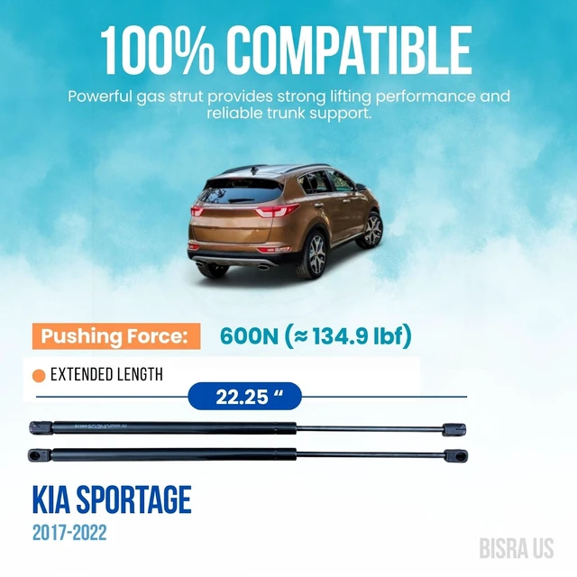 Alt view image 2 of 5 - BISRA Trunk Gas Strut compatible with Kia Sportage 2017-2022 Rear Hatch Struts 600N (134.9 lbf) Extended Length 22.25 in (565.15 mm) 2-Piece Set