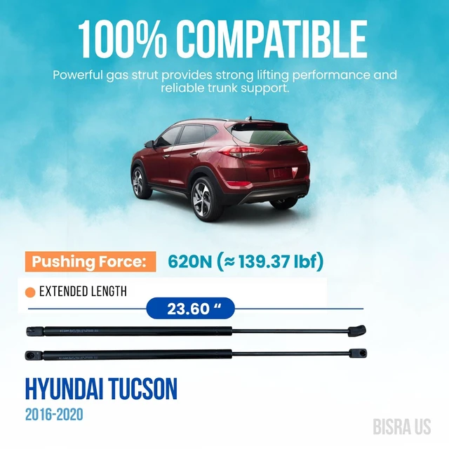 Alt view image 2 of 5 - BISRA Rear Hatch Trunk Gas Strut compatible with Hyundai Tucson 2016-2020, 620N (139.37 lbf) Lift Support, Extended 23.60 in (599.44 mm)