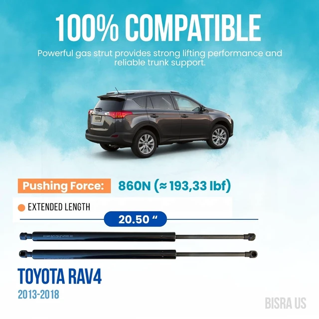 Alt view image 2 of 5 - BISRA Trunk Gas Strut compatible with Toyota RAV4 2013-2018 Rear Hatch Struts, 860N (193,33 lbf) Pushing Force, Extended Length 20.50 in (520.7 mm), 2-Pack Set