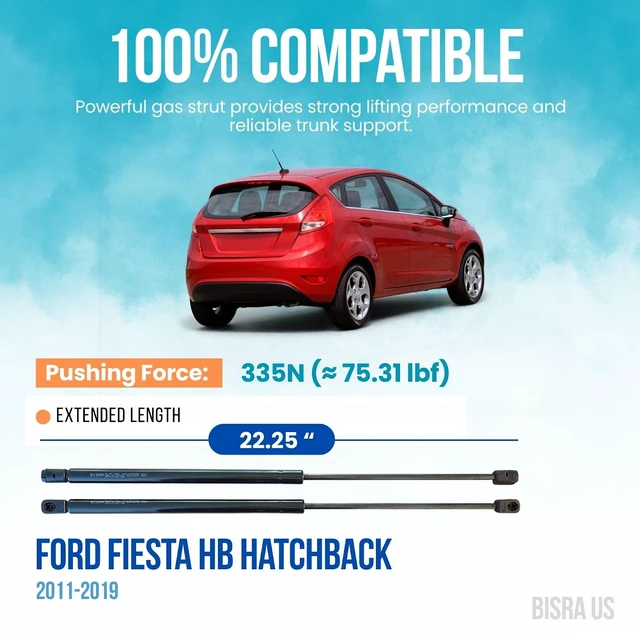 Alt view image 2 of 5 - BISRA Trunk Gas Strut, compatible with Ford Fiesta HB Hatchback 2011-2019, Rear Hatch Struts Set of 2, Pushing Force 335N (75.31 lbf), Extended Length 22.25 in (565.15 mm),