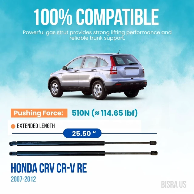 Alt view image 2 of 5 - BISRA Trunk Gas Strut compatible with Honda CRV CR-V RE 2007-2012 Tailgate Lift Supports Shock Struts Rear Hatch Set of Two 25.50 in (647.7 mm) 510N