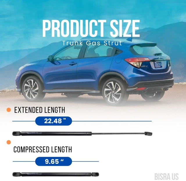 Alt view image 2 of 7 - BISRA Trunk Gas Strut, Compatible with Honda HR-V 2016-2022, 520 N (117 lbf) Pushing Force, 22.48 in (571 mm) Extended / 9.65 in (245 mm) Compressed