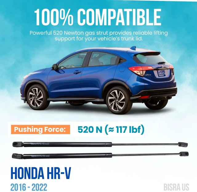 Alt view image 3 of 7 - BISRA Trunk Gas Strut, Compatible with Honda HR-V 2016-2022, 520 N (117 lbf) Pushing Force, 22.48 in (571 mm) Extended / 9.65 in (245 mm) Compressed