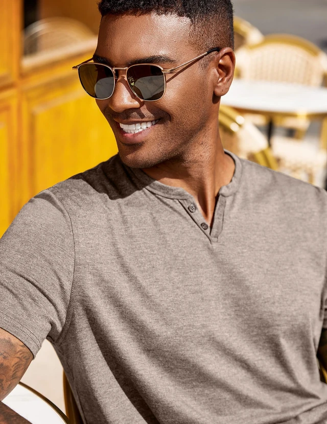 Alt view image 4 of 6 - Men's Soft T Shirts Short Sleeve Burnout Notch Neck Tee Shirt Casual Stylish Summer Wear Khaki