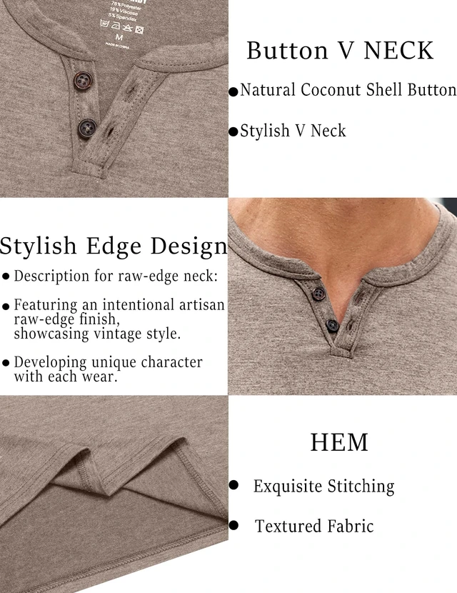 Alt view image 6 of 6 - Men's Soft T Shirts Short Sleeve Burnout Notch Neck Tee Shirt Casual Stylish Summer Wear Khaki