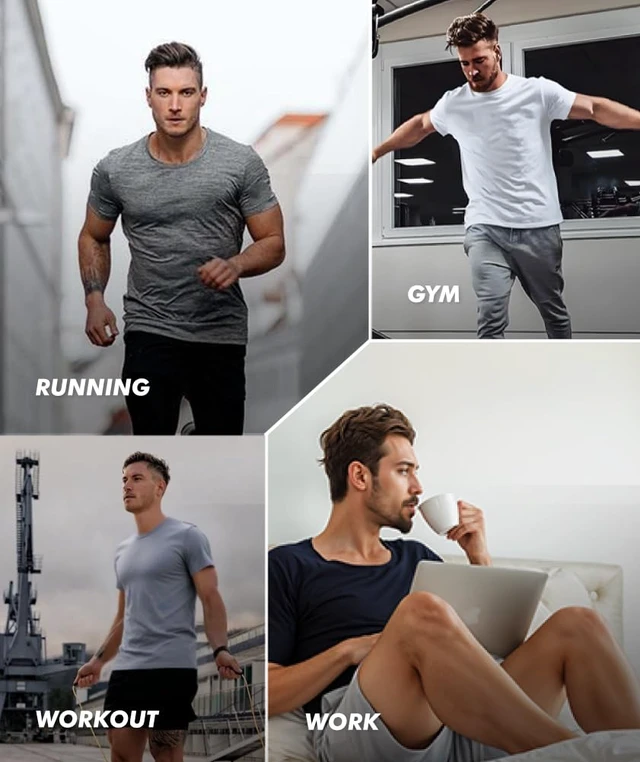 Alt view image 5 of 5 - 5 Pack Workout Shirts for Men-Quick Dry Black Gym Moisture Wicking Short Sleeve T-Shirts for Running Athletic Casual