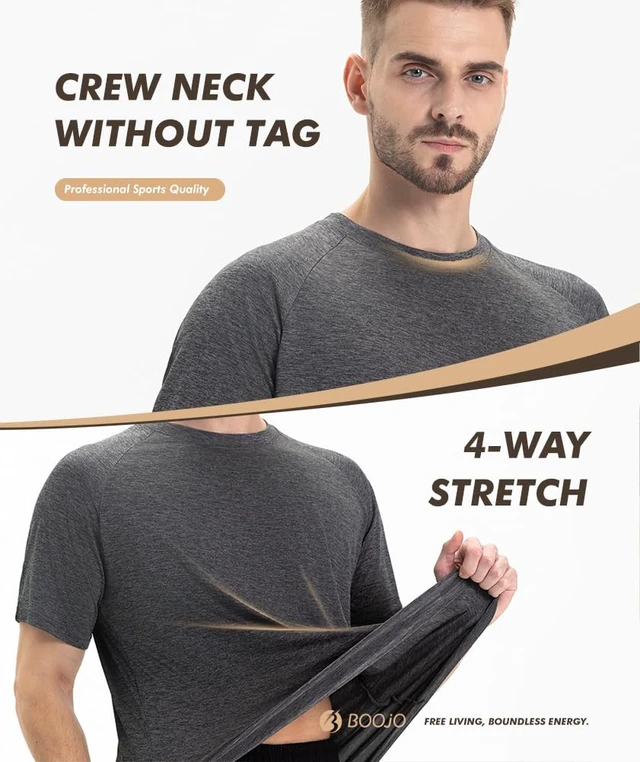 Alt view image 2 of 5 - 5 Pack Workout Shirts for Men-Quick Dry Black Gym Moisture Wicking Short Sleeve T-Shirts for Running Athletic Casual