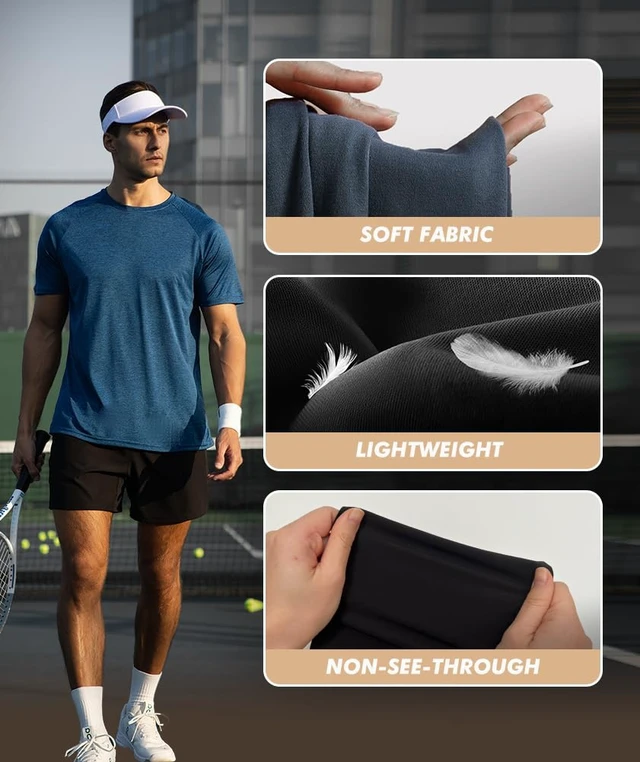 Alt view image 4 of 5 - 5 Pack Workout Shirts for Men-Quick Dry Black Gym Moisture Wicking Short Sleeve T-Shirts for Running Athletic Casual