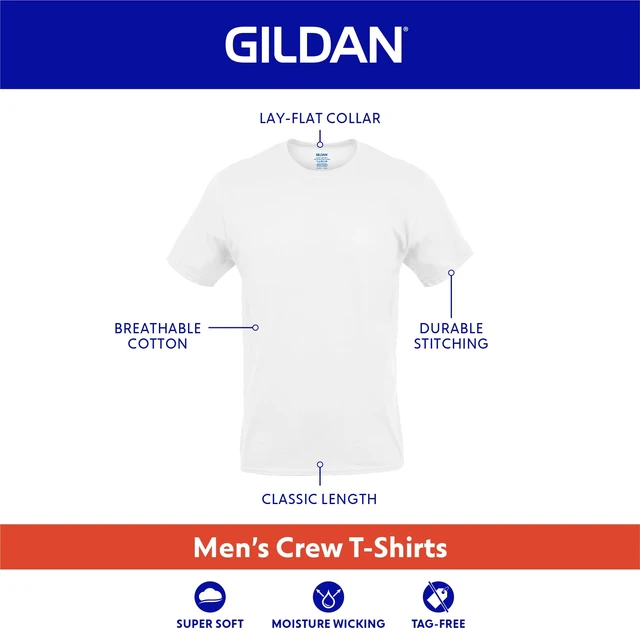 Alt view image 3 of 6 - Men's Crew T-Shirts, Multipack, Style G1100, White (6-Pack), Large