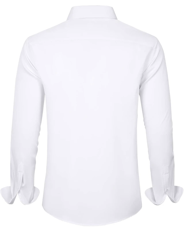 Alt view image 2 of 6 - Men's Dress Shirts Solid Long Sleeve Stretch Wrinkle-Free Formal Shirt Business Casual Button Down Shirts White Large